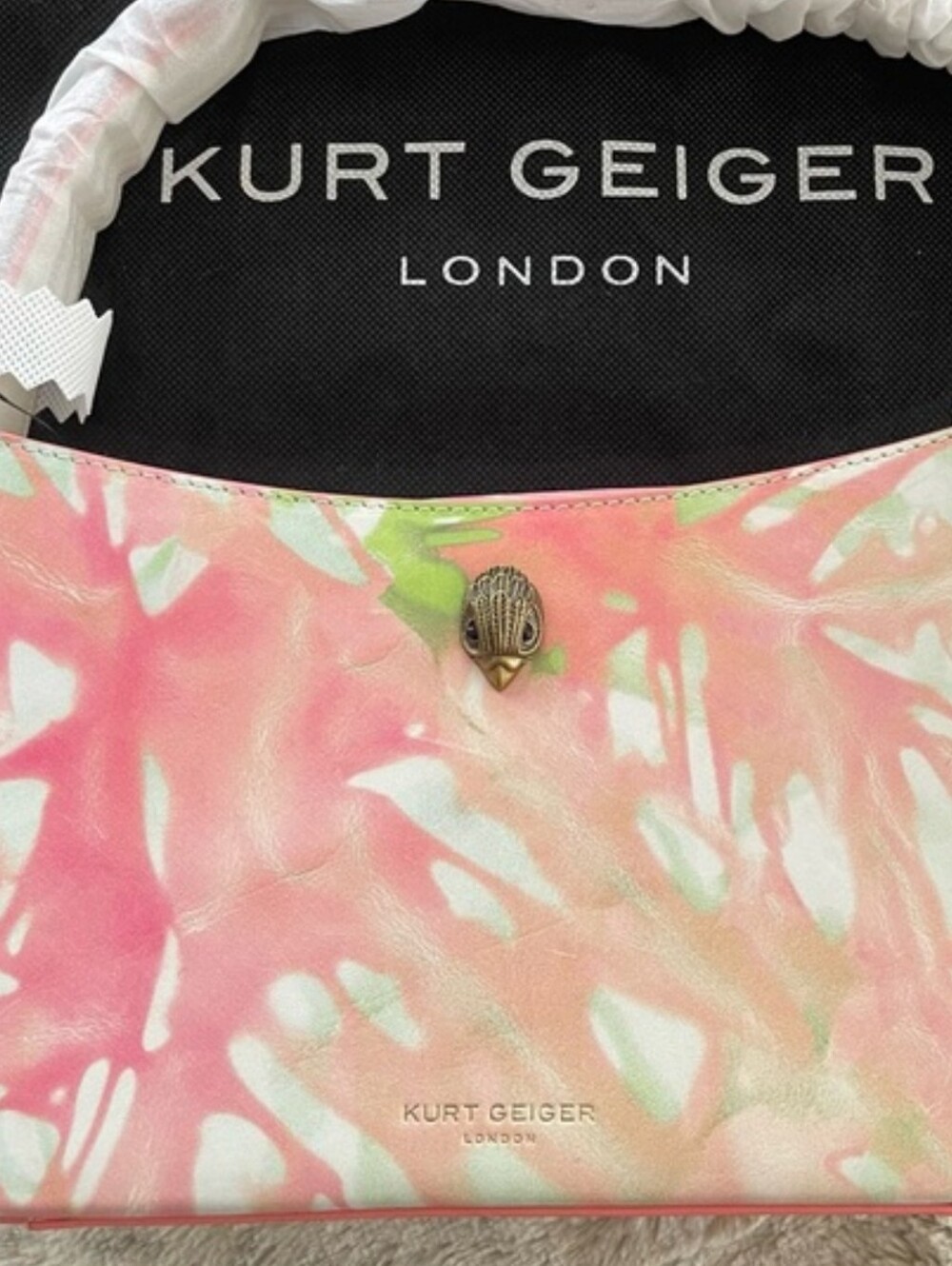 Kurt Geiger Pink, White & Green Tie-Dye Leather Shoulder Bag NWT